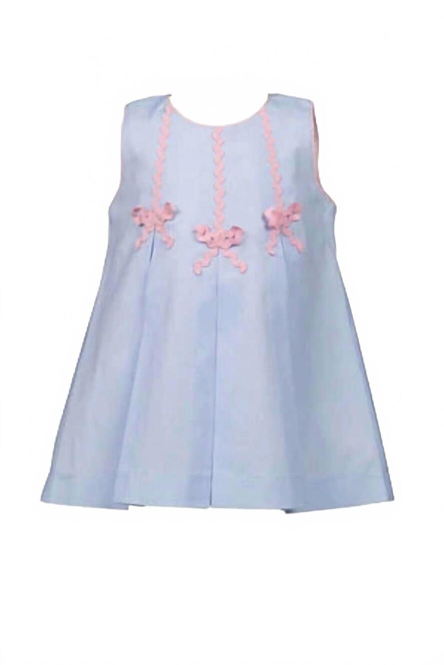 NEW THE PROPER PEONY girl's rochelle ric rac bow dress in blue